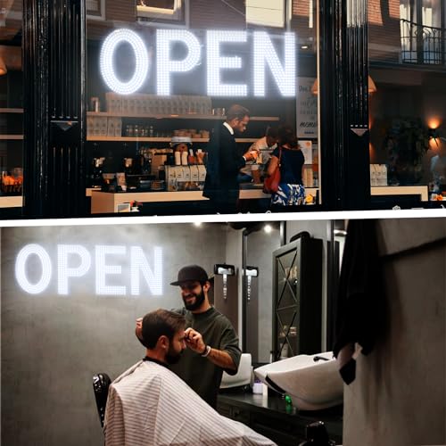 Image of LED Open Signs for Business, 40 inchx14 inch Dimmable Large LED Open Light Up Sign with Hanging Installation for Salon Gym Cafes Store Office Bar Hotel Pubs (Cold White)