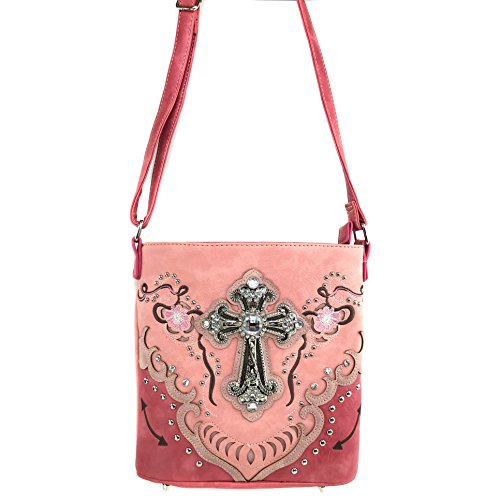 Justin West Cross Floral Embroidered Studded CCW Concealed Carry Shoulder Purse Handbag2