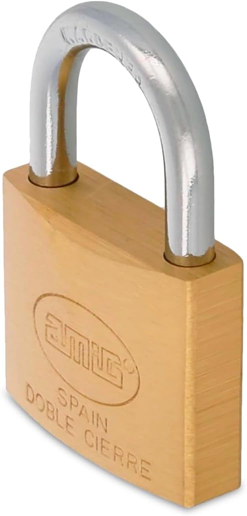 AMIG – Lucchetto di Sicurezza – Include 2 Chiavi – Ideale per Garage ed Esterno – Arco in Acciaio Trattato – 70 mm – Ottone Opaco