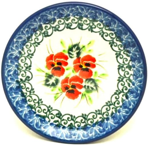 Polish Pottery Coaster - Red Pansy