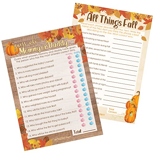 Cartes jeux Baby Shower d'automne pour animation maman ou papa conviviale