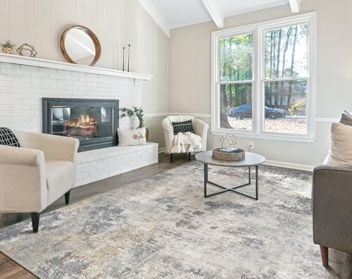 10x14 Area Rug Living Room Rugs - Washable Neutral Modern Abstract Soft Thin Large Rug Indoor Floor No Slip Rug Carpet for Bedroom Under Dining Table Home Office Decor - Blue Grey