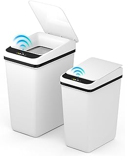2Pack Automatic Bathroom Trash Can,4 Gal &2.2 Gal Smart Touchless Motion Sensor Garbage Can with Lid, Electric Waterproof Narrow Trash Bin for Bedroom, Office, Living Room, Toilet, Kitchen(White)