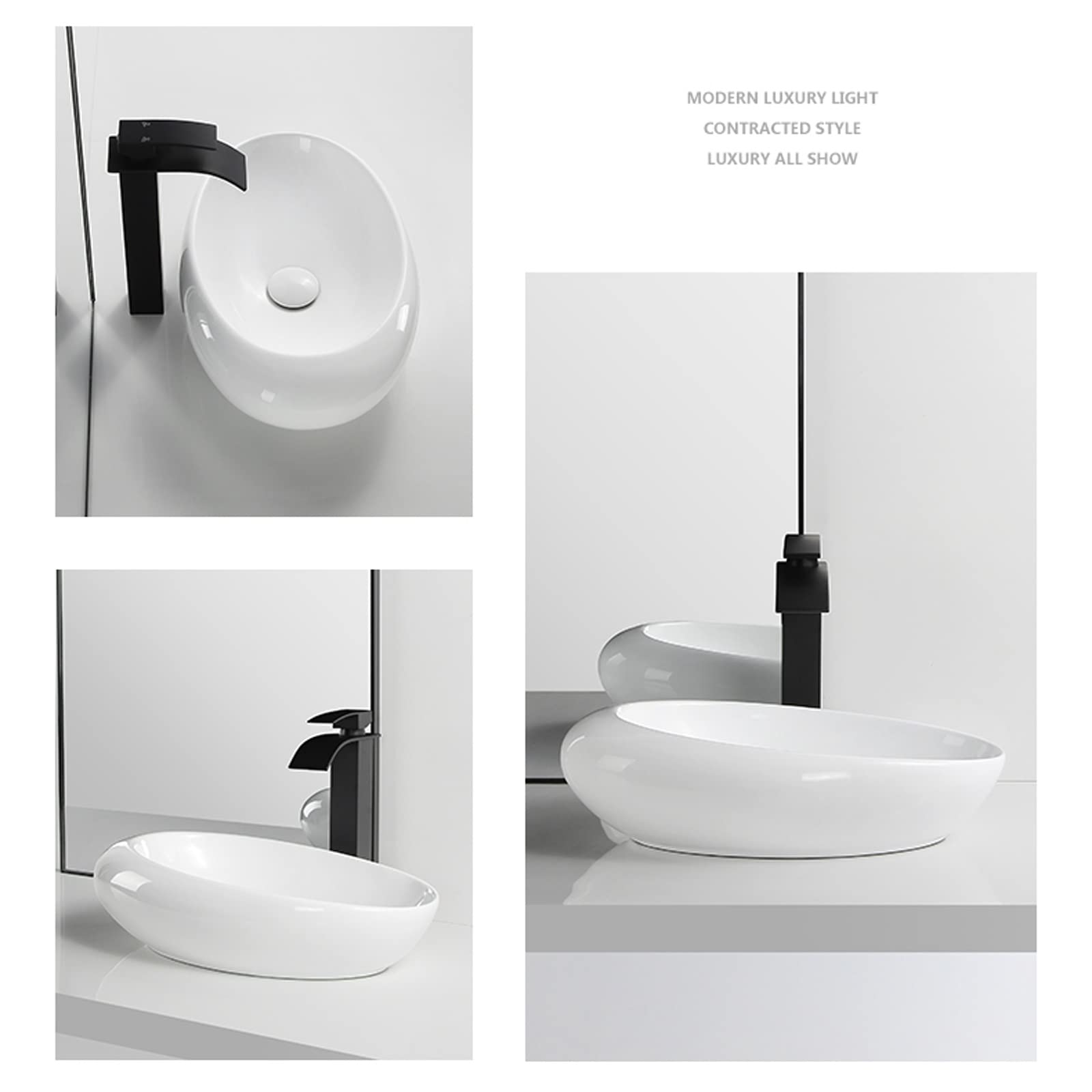 Umywalka Nablatowa Łazienkowa, Misa, Nowoczesna, Owalna, Umywalka Nablatowa, Biała, Porcelanowa, Ceramiczna, Umywalka Nablatowa, Umywalka Łazienkowa, Elegancka, W Kształc,White-Large