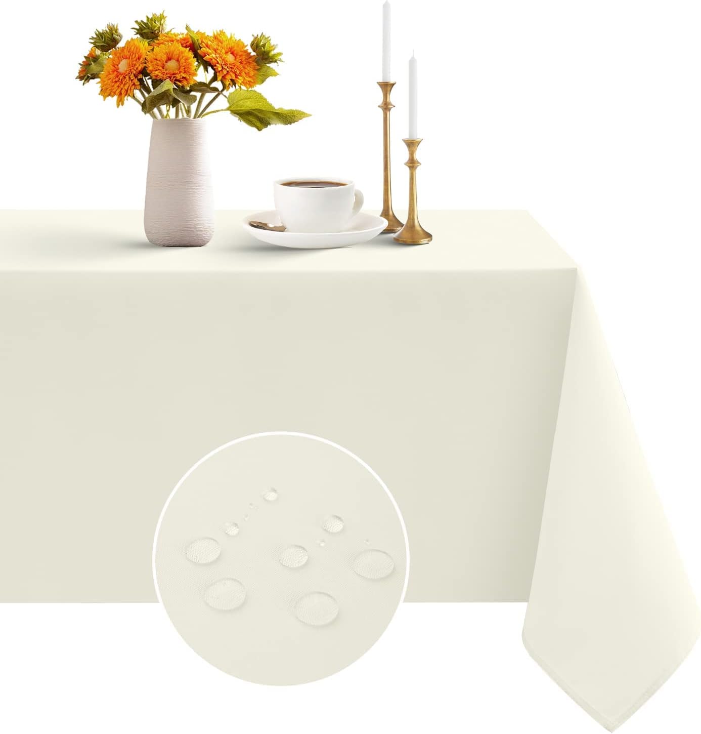 Romanstile Rectangle Tablecloth - Waterproof and Wrinkle Resistant Washable Polyester Table Cloth for Kitchen Dining/Party/Wedding Indoor and Outdoor Use (60 x 84 inch, Ivory)
