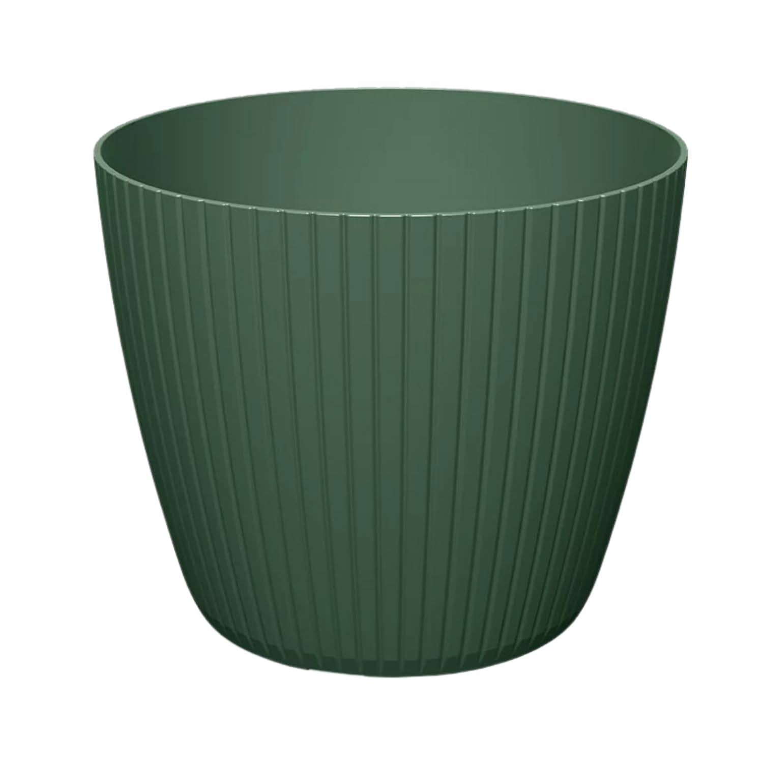 B2C Round Flower pot Planter Vertical Lines Textured Plastic Durable Home Indoor (Pine Green, 1.9L (W158mm x H 132mm))