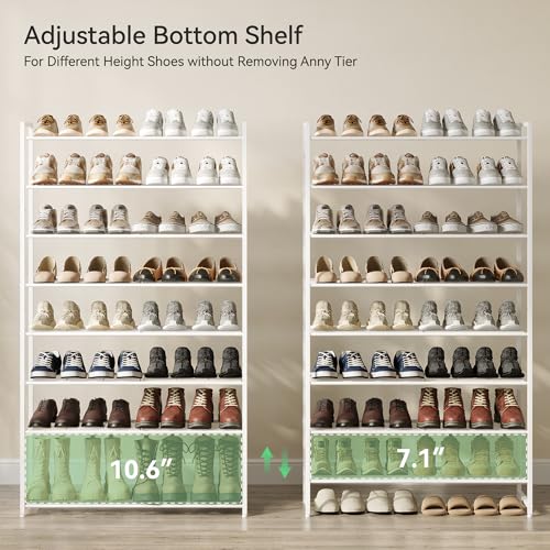 Image of Nunsino Shoe Rack for Closet, Metal Shoe Organizer, 8 Tier Garage Shoe Rack Max Holds 40 Pairs,Shoe Storage Shelf,Entryway, White