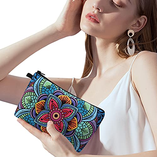 Image of MAGEFY Makeup Bag, 2 Styles Travel Cosmetic Bag for Women Cosmetic pouch Elegant Blue Patterns Zipper Pouch Waterproof Makeup Pouch Cute (2 Packs, Peacock feather + Mandala pattern 0179)