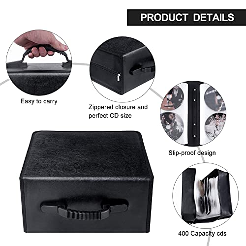 Bivisen Cd Case, 400 Capacity Dvd Case Cd Wallets Protective Cd Storage Organizer Holder Booklet Album Box Binder (Black Leather) #TOP2