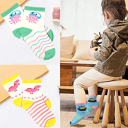Tphon Toddler Boy Socks with Grips 12 Pairs Kids Anti Slip Cotton Crew Socks for Boys, Girls 1-7 Years4