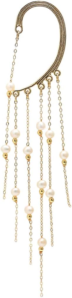Happyyami Pearl Eardrop Tassel Clip on Earrings Lightweight Single Hanging Jewelry No Ear Hole Elegant Women Accessory for Party Daily Wear