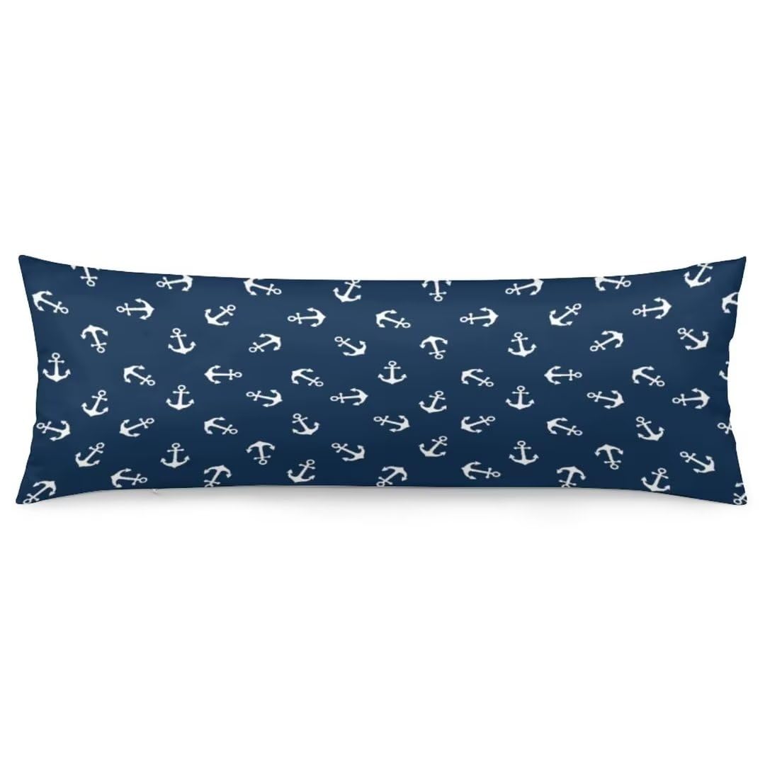 Anchor Body Pillow Cover,Retro Nautical Anchor,Navy Blue and White Stripes Long Pillow Case Protector with Zipper Decorative Soft Rectangle Bed Pillowcases for Bedroom,Couch,Sofa,Home Gifts 20"x54"