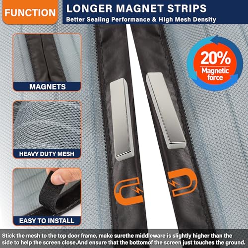 Image of Magnetic Screen Door,Screen Door Mesh,Keep Bugs Out, Heavy-Duty Mesh Curtain,Pet and Kid Friendly, Works with Front Doors, Sliding Doors(36 x 80 Inches Gray