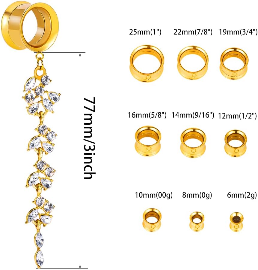 Dangle Ear Gauges Stainless Steel Ear Dangle Gauges Double Flared Tunnels Plugs with Hanger Ear Stretchers Body Piercing Jewelry 8mm-16mm
