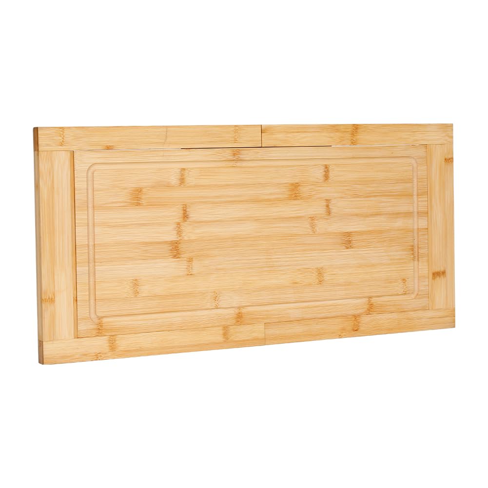 Tabla de cortar sobre el fregadero: tablas de cortar expandibles, tabla de bambú extra grande, cubierta para fregadero de cocina, espacio para encimera para preparar comidas, bandeja de servir queso y