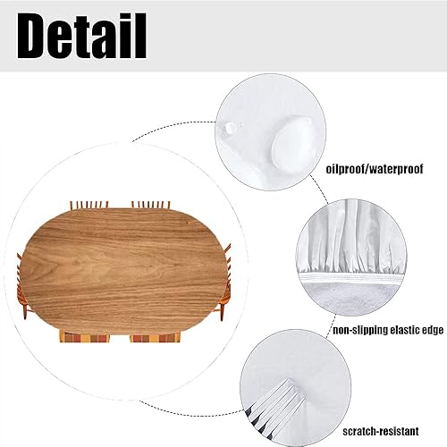 Miniatura 4 de Mantel ajustable ovalado de madera, textura de madera, para cocina, comedor, fiesta, vacaciones, Navidad, bufé, se adapta a mesas de 48 x 68