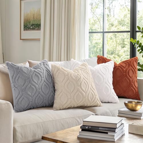 decorUhome Throw Pillow Covers 26x26 Inch Set of 2, Soft Plush Decorative Faux Fur Cream White Solid Couch Pillow Covers, Accent Farmhouse Neutral Square Euro Pillow Cases for Sofa Bed Living Room