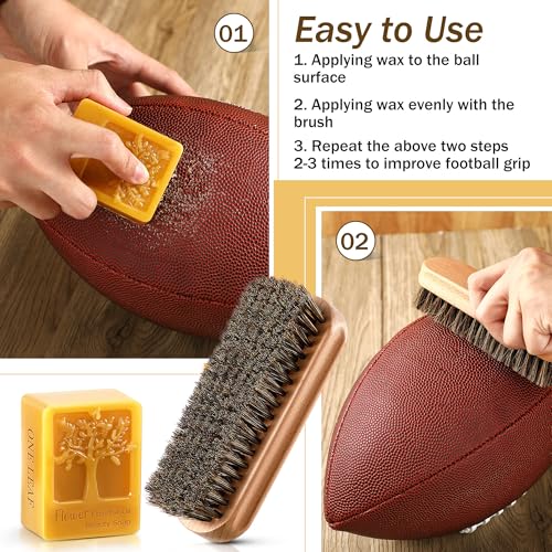 Saillong Football Prep Kit Leather Conditioning Brush and Wax Set, Mud Removal Kit, Grip Accessories for Training Game-Day Footballs for Youth Adults (Brown Bristles) - Thumbnail 4