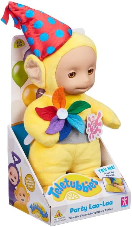 Party Teletubbies Talking Plush Toy Laa-Laa Features authentic Teletubbies voices and sounds.