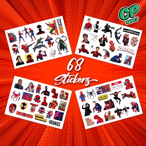 Image of Anime Stickers - Vinyl Waterproof Laptop Decals | Anime Characters Aesthetic Sticker Set for Water Bottle, Skateboard, Notebook (Spiderman)