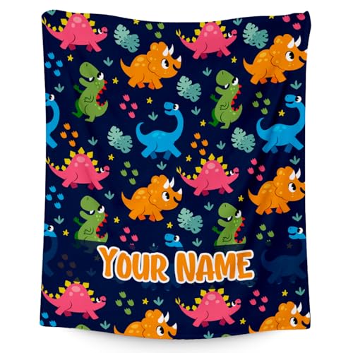 Custom Dinosaur Blanket for Boys - Colorful Soft Fuzzy Throw Gifts - 50x60 Inches Cute Blankets for Couch & Office
