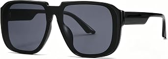 Oversized Square Sunglasses for Men Women 90s Trendy Aviator Sun Glasses Black Square Frame UV400 Protection Shades