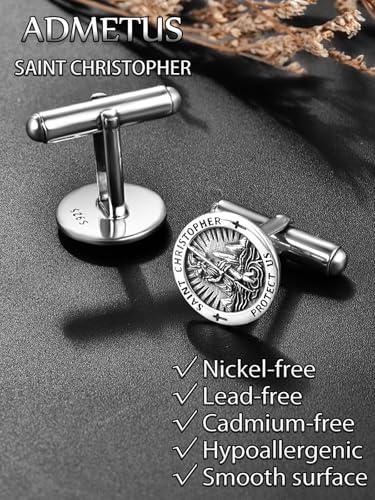 ADMETUS 925 Sterling Silver Patron Saint Cufflinks | Amulet Cufflinks Protection Jewelry for Men Suitable for Various Occasions (1 Pair)4