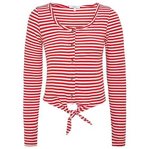 Pepe Jeans Falbala XL : top court rayé noir et bleu marine pour femme