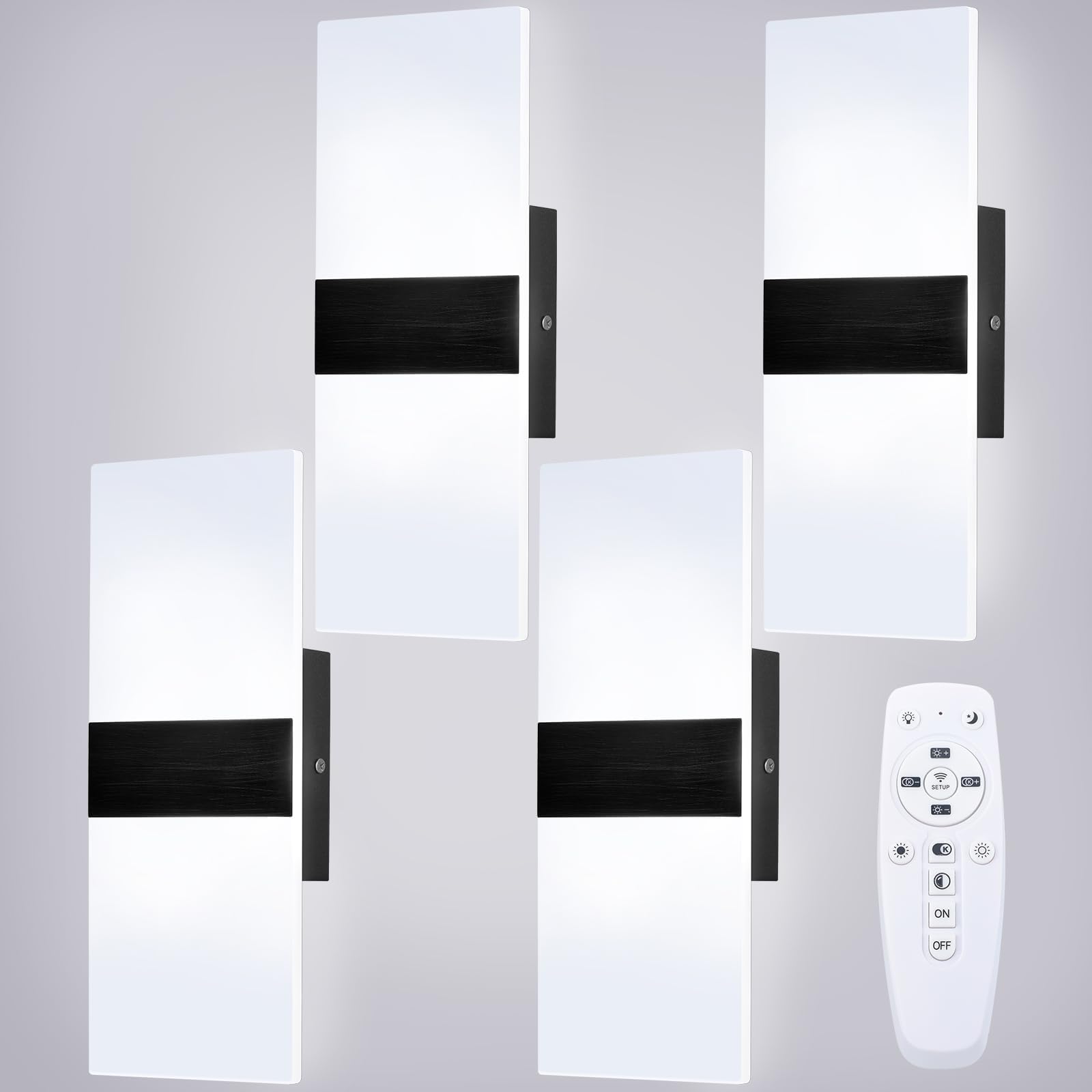 4 Packs LED Wall Sconces 12W Acrylic Wall Sconces Modern Dimmable Wall Lighting Hardwired for Hallway Living Room Corridor Bedroom Stairway Indoor Outdoor