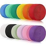 WILLBOND 12 Rolls Colorful Elastic Band Folding Elastic Cord Heavy Duty Stretch Band Knitted Flat Band for Sewing Crafts DIY Comforter Cuffs(1 Inch X 2.2 Yard,Bright Color)