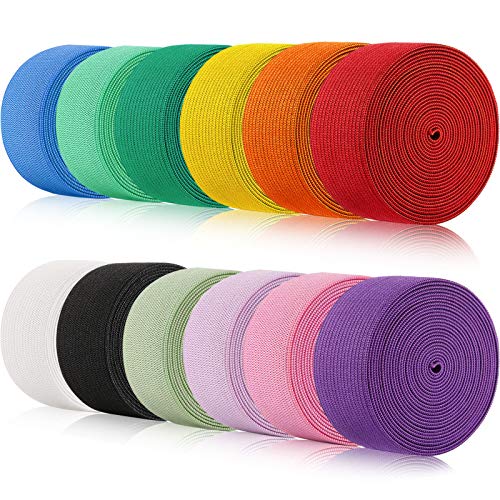 WILLBOND 12 Rolls Colorful Elastic Band Folding Elastic Cord Heavy Duty Stretch Band Knitted Flat Band for Sewing Crafts DIY Comforter Cuffs(1 Inch X 2.2 Yard,Bright Color)