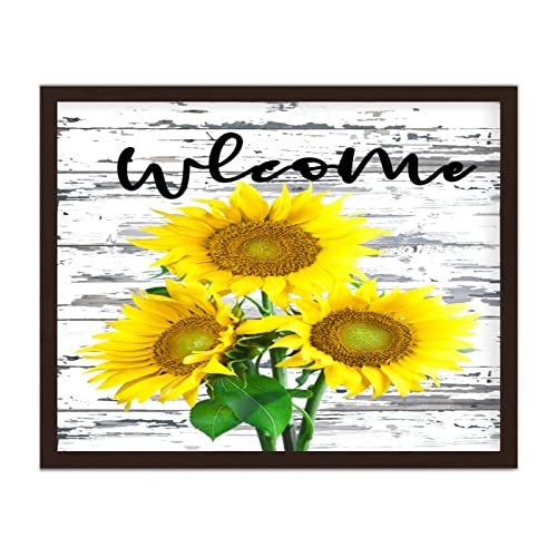 Cadre en bois palette tournesols Welcome grand panneau mural decoratif rustique de maison
