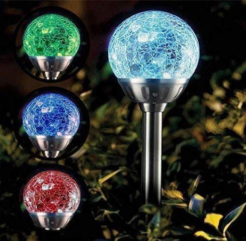 Garden Mile 4Pcs Solar Lights Outdoor Garden Stake Light Waterproof Multicolor Garden Lights for Hallways Pathway Rechargeable Auto ON/Off Stainless Steel Outside (Crackle Orb - 4pc)