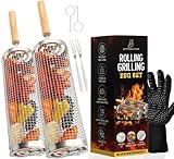 Cestas de parrilla anidables con cerradura para asar al aire libre (2 piezas) con asas desmontables y guante, regalo