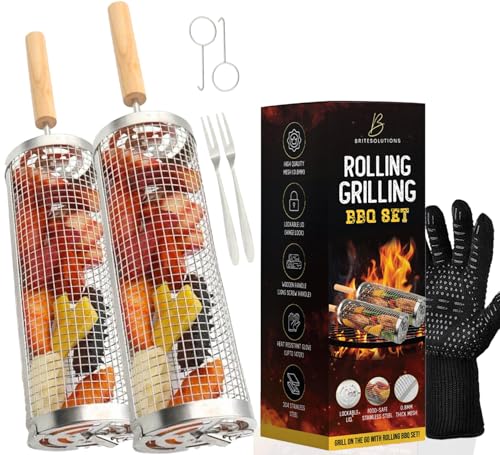 Lockable Rolling Grill Basket for Veggies -...