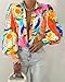 BTFBM Women Fashion Button Down Shirts V Neck Printed Solid Boho Long Sleeve Blouses Dressy Casual Summer Fall Tops(Multi Orange, Small)