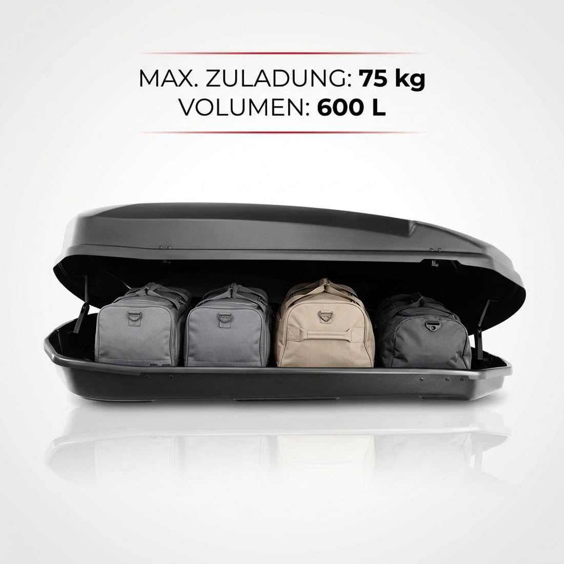 Auto Dachbox Satellite 600 - Dachkoffer Gepäckbox 600 Liter - Autokoffer Dach Box abschließbar Zentralverriegelung - universal geeignet für PKW Van SUV - schwarz matt