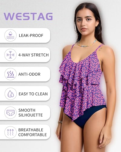 Period Swimwear Two Piece Menstrual Bathing Suits Tankini Ruffled Flounce Top with Bikini Bottom for Teens Girls3