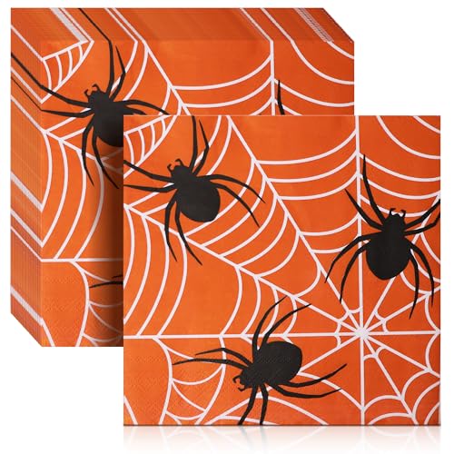Halloween Spider Web Napkins 6.5x6.5(50-Pack) Themed Party Cocktail Disposable Paper Napkin Vibrant Mid Count Napkins Decorative Dinner Hand Napkins for Festival Birthday Party Decoration