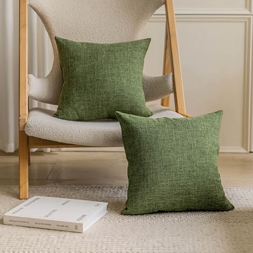 Home Brilliant Set of 2 60 x 60 Cushion Covers Vintage Dark Green Durable Burlap Linen Cushion Covers 60x60 Home Decoration Large Cushions for Party 24 inch Green