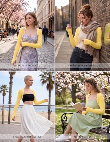 Image of Women's Long Sleeve Shrug Sweaters Knit Bolero Shoulder Open Cropped Cardigan