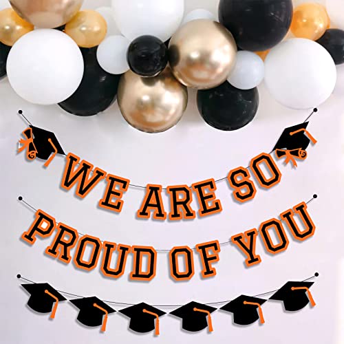 Image of We Are So Proud Of You Banner Graduation Party Decorations Congrats Grad Cap Garlands Wall Sign Orange