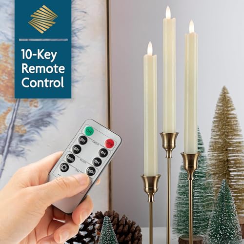 Image of Flameless Taper Candles with Timer, 6 Pack Ivory Battery Operated LED Flickering 3D Flame Real Wax Candle, Christmas Thanksgiving Fireplace Home Decorations(0.78x9.6Inch)