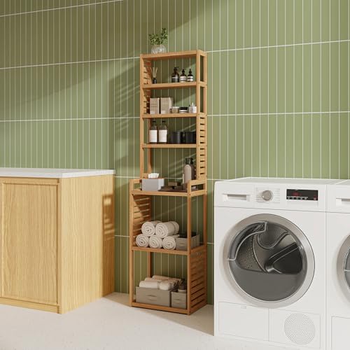 [en.casa] Scaffale in bambù (AxLxP): 165 x 42 x 28 cm Mobile da Stoccaggio Organizzatore Portaoggetti per Cucina/Bagno