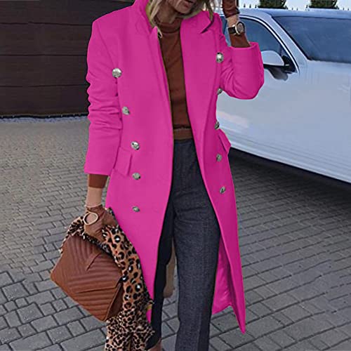OBiQuzz Herbstmantel Damen Elegant Langer Warm Slim Trenchcoat Jacken Overcoat Lang Herbst Mantel Outwear Oberbekleidung Mode Einfarbig Revers Mode Rosa Damenmantel Wollmantel Windjacke