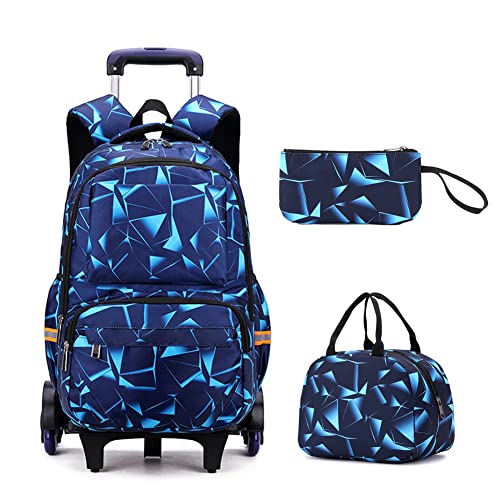 Geometric-Print Rolling Backpack On Wheels With Lunch Bag For School Boys Elementary Bookbag With 6 Wheels #TOP19