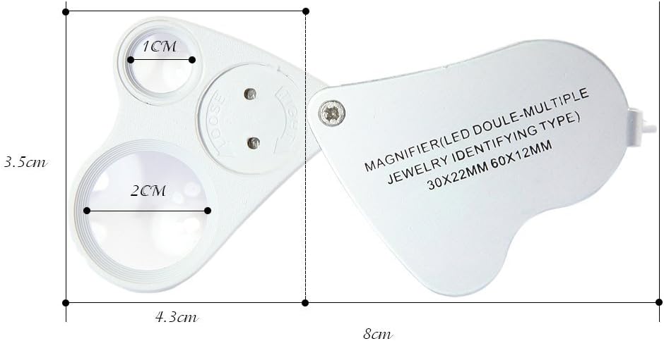 DREAME 30X 60X LED Light Illuminated Jewelers Eye Loupe Magnifier, Foldable Jewelry Magnifier for Gems Jewelry Rocks Stamps Coins Watches (White) : Arts, Crafts & Sewing