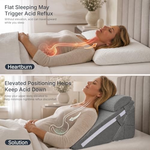 Adjustable Wedge Pillow Set 3PCS, Cooling Gel Memory Foam Bed Wedge with Washable Cover, Extra-Wide Support for Elevated Sleeping, Acid Reflux, Snoring, Post Surgery Recovery, Seniors, Grey/Dark Grey — view 2