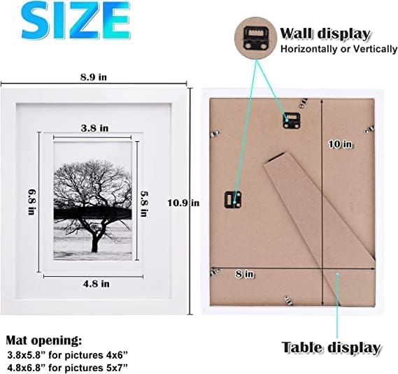 Miniatura 6 de Egofine Juego de 6 portarretratos de 8 x 10 pulgadas, hechos de madera maciza cubierta por plexiglás de 4 x 6 pulgadas y 5 x 7 pulgadas con paspartú