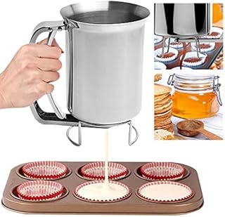 PERFETSELL Batter Separator 900ML Stainless Steel Pancake Batter Dispenser Waffles Cupcake Batter Dispenser Maker Manual Cooking Crepes Funnel Dispenser Kitchen Baking Tool for Muffin Cake (Silver)
